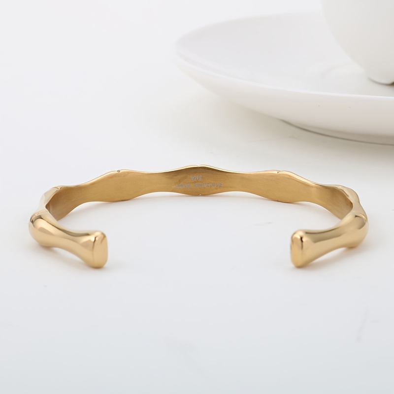Full 316L Stainless Steel Hip Hop Bamboo Rayon Joint Open Bangle